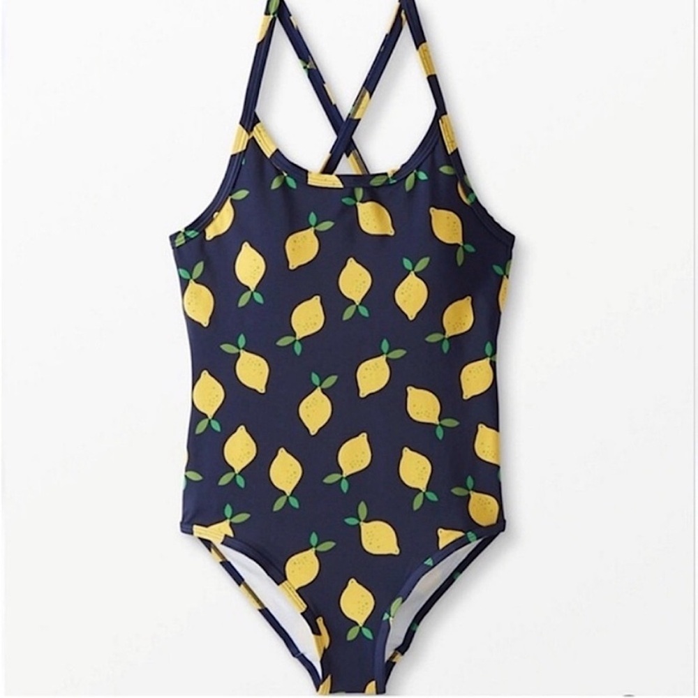 Hanna Andersson Navy Lemon Print One-Piece Swimsuit